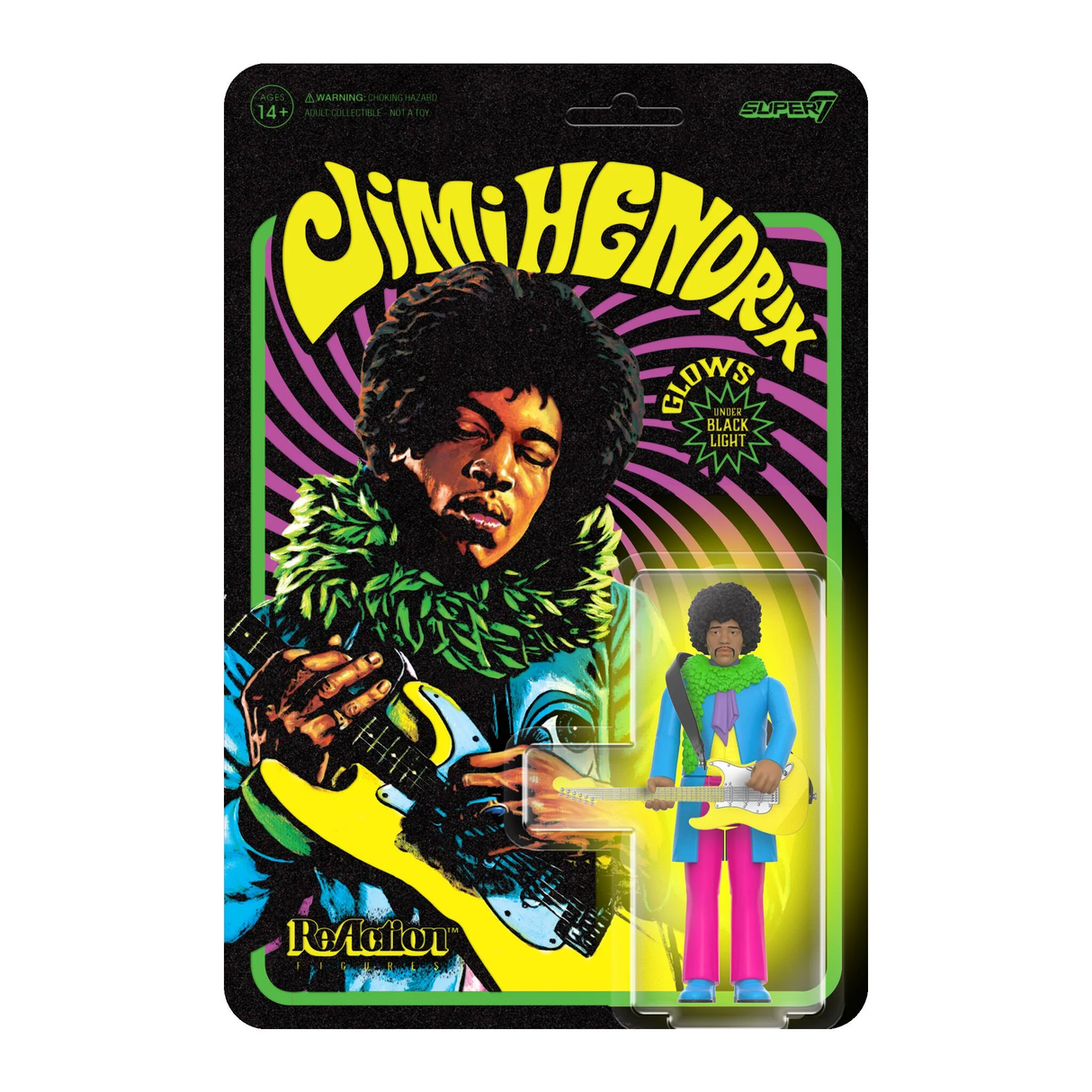 Jimi Hendrix Blacklight Multicolored ReAction Figure 2024