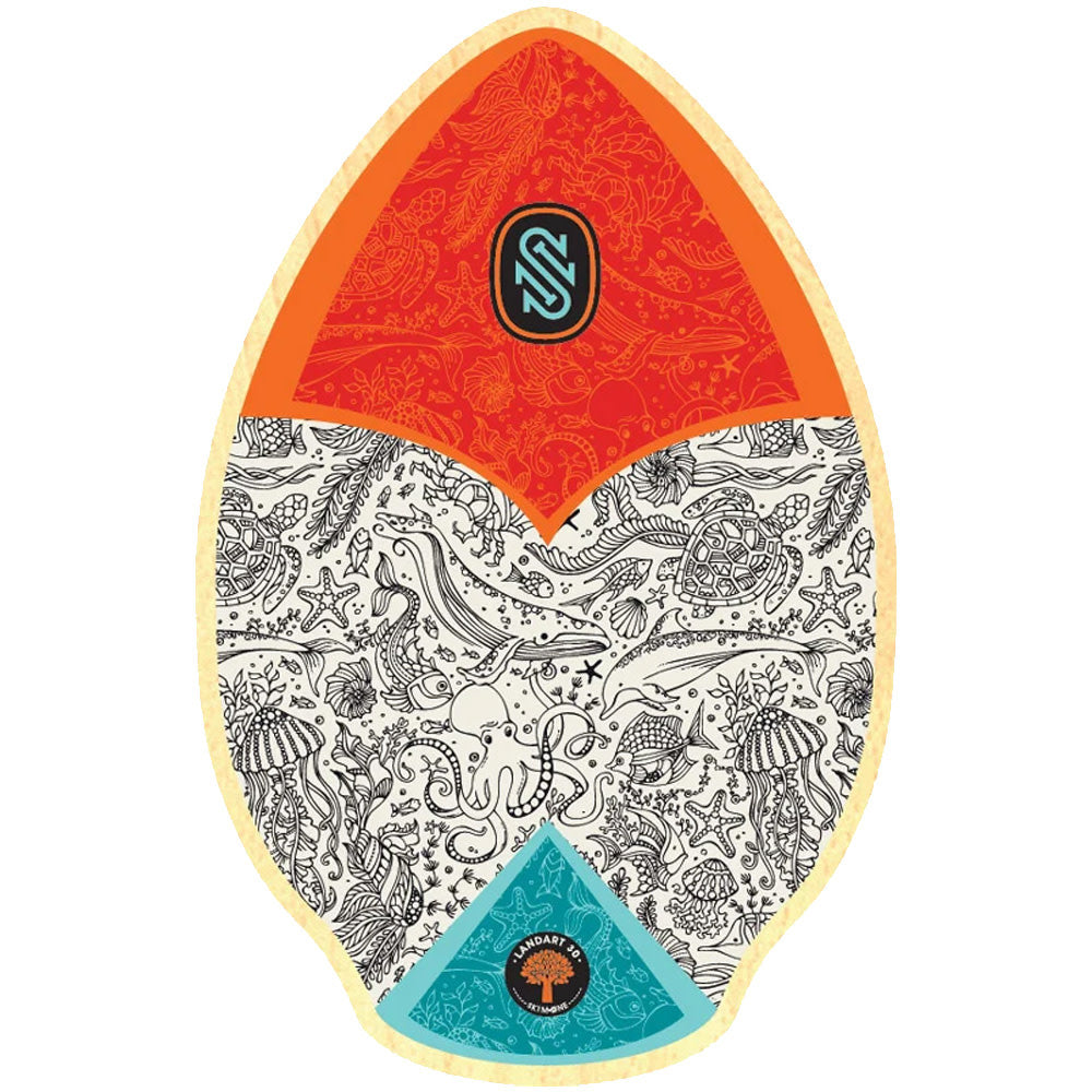 30" Sealife Red Teal Kids Wooden Skimboard 2023