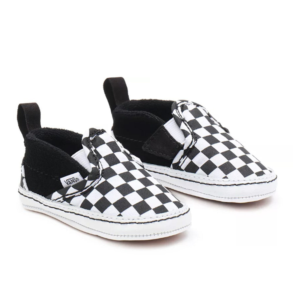 Kids Slip On V Crib Checker Black White Shoe